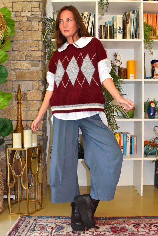 Zeta Otto Argyle Tank Burgundy